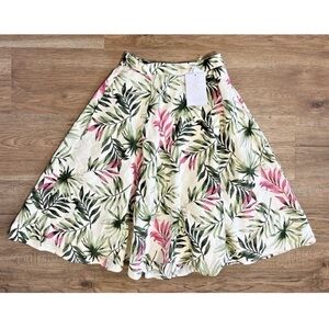 Gal Meets Glam Skirt Size 2 Green Pink Stevie Palm Print Linen Blend Pockets NEW